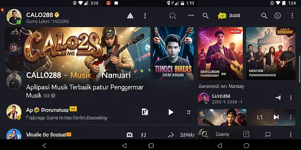 Screenshot utama CALO288 menampilkan antarmuka aplikasi yang menarik dan koleksi lagu yang luas.