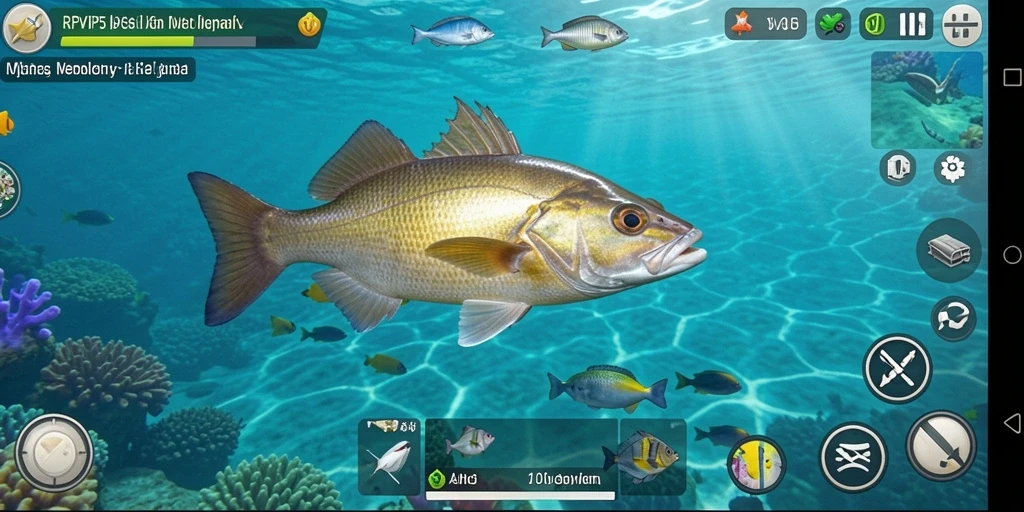 Screenshot gameplay RPVIP5 dengan penggambaran menangkap ikan yang menarik.