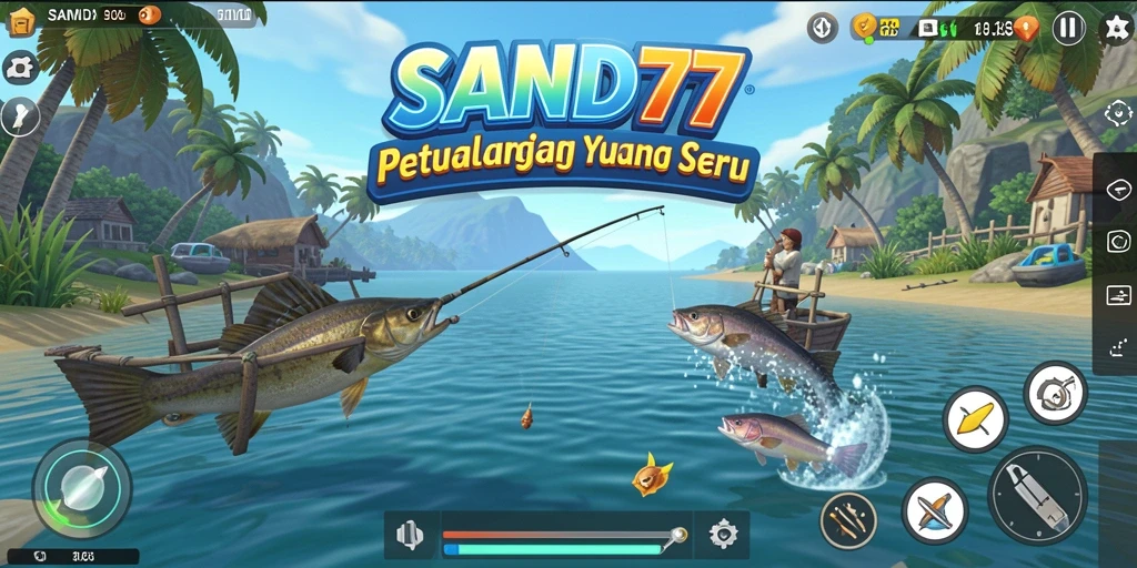 Tampilan gameplay SAND77 yang menarik saat memancing.